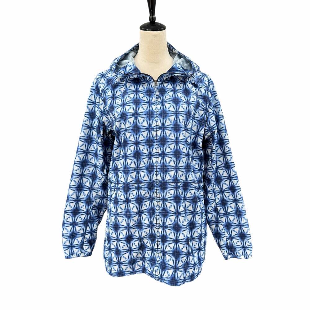 Duluth Women's Grabreaker Blue White Print Hooded Water Repellent Outdoor Jacket